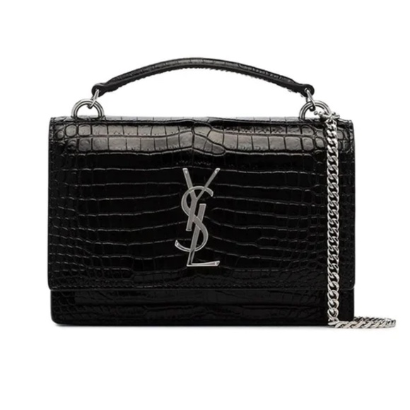 SUNSET CHAIN WALLET IN CROCODILE-EMBOSSED SHINY LEATHER - Picture 1 of 8